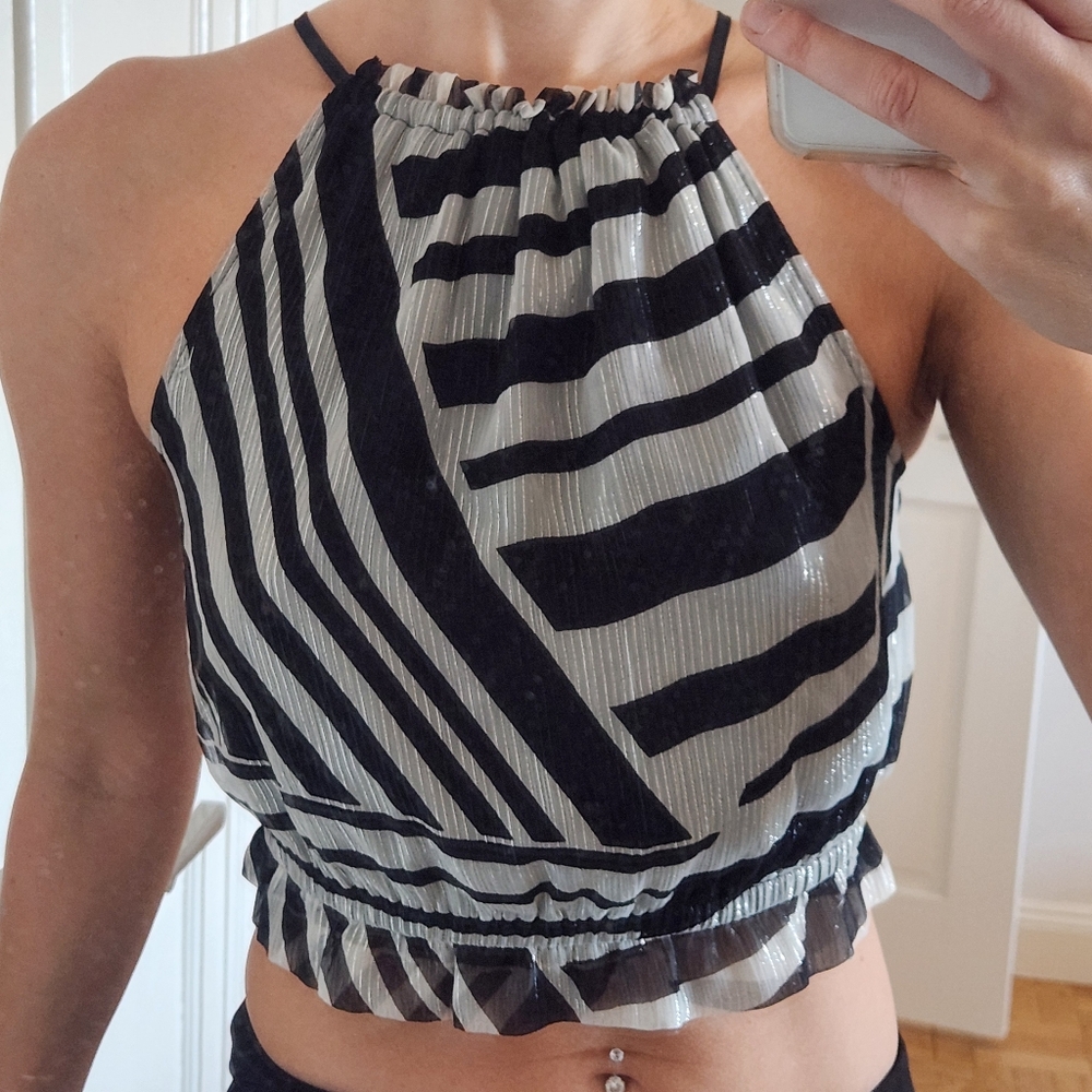 Express Black And Silver Cropped Tank Top, Size Small